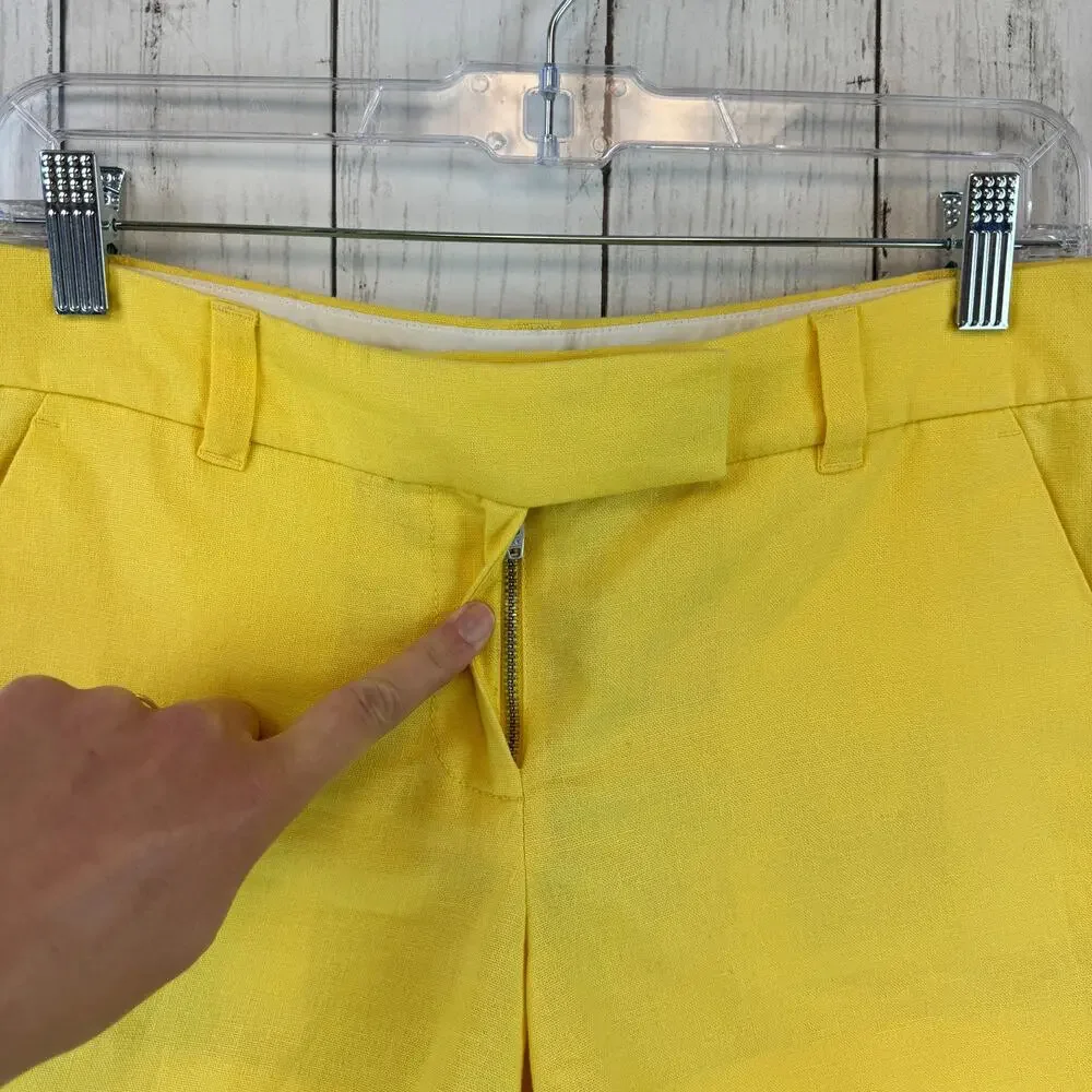 J. Crew Yellow Linen-Cotton Scalloped Hem 4” Shorts Size 2 Style L2142